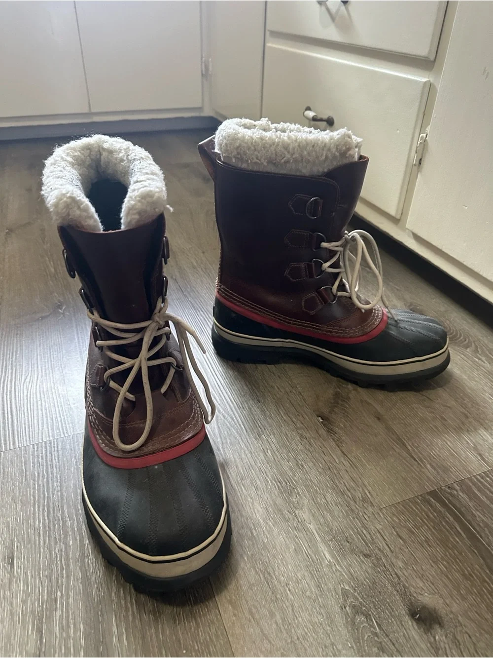 Sorel Brown and Black Women's Rain & Snow Boots with Red Accent